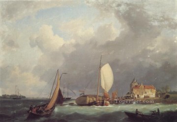 Hermanus Koekkoek Snr Painting - Shipping off the Dutch Coast Hermanus Snr Koekkoek seascape boat